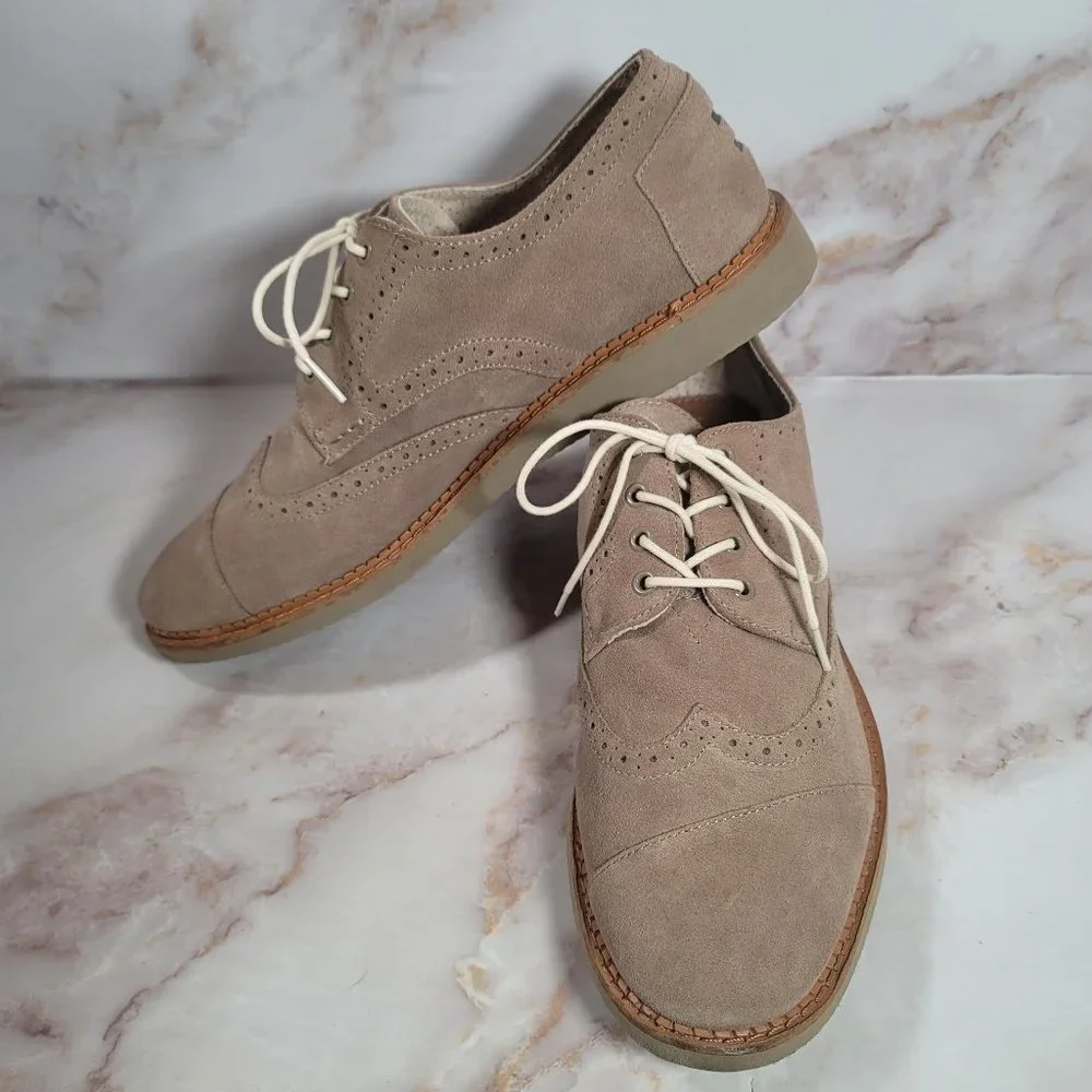 Toms Brogue Oxford Wingtips Desert Taupe Beige Suede Lace Up Dress Shoes Mens 13